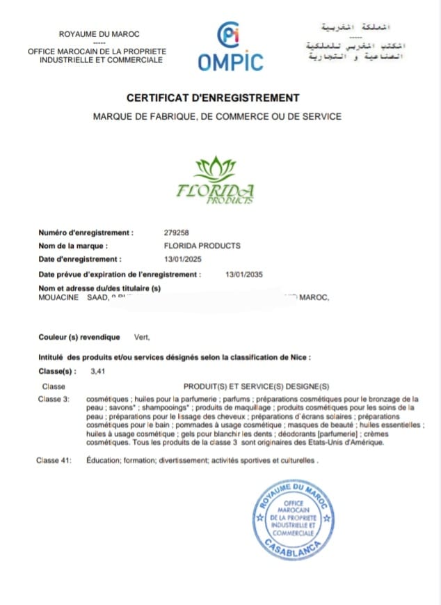 Document officiel Florida Products — OMPIC